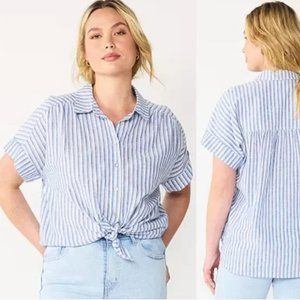 🏷️NWT Draper James RSVP Linen Blue Striped Relaxed Button-Down Shirt - Size XXL